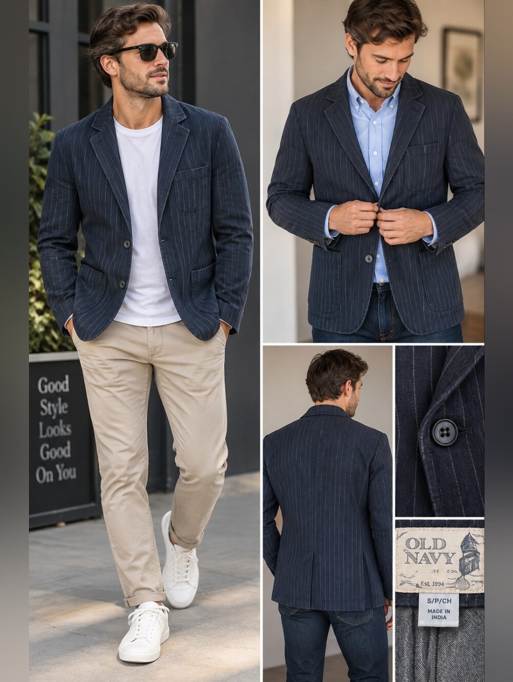 Old Navy Men's Small Navy Pinstripe Cotton Blazer Sport Coat